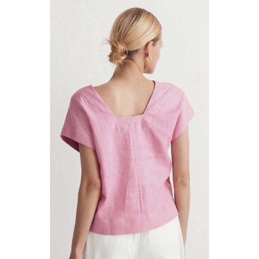 MADEWELL Linen Square Back Crewneck Top Short Sleeve Shirt Light Pink size XL - Picture 3 of 16